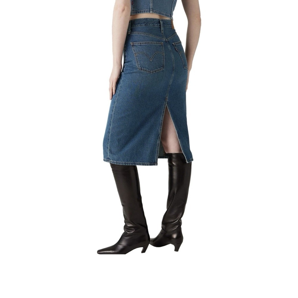 NEW Levi's High Rise Back Slit Skirt Women Size 33 Levi's Demi Skirt JEAN SKIRT - Picture 3 of 14